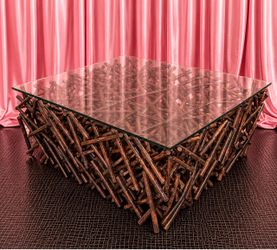 Sculptural Twig & Glass Coffee Table Statement Piece