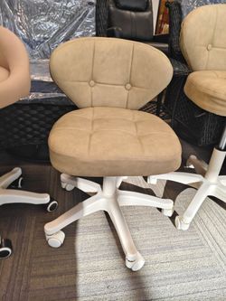 Vanity Chair with Back – Small Armless Office Chair with Wheels, Lumbar Support, PU Leather, Adjustable Height, 360° Swivel for Home, Bedroom, Office