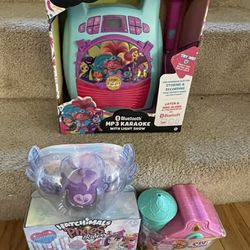 Girls toys bundle, trolls karaoke, cry baby and hatchimals