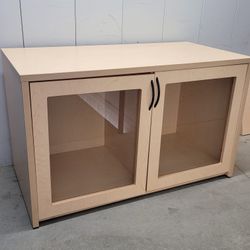 Wood Storage Cabinet With Glass Doors 3 Adjustable Shelves 