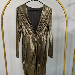 Beautiful Gold Mini Dress Low Front 