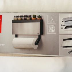 Metaltex Tango Inox 4-in-1 Kitchen Organizer – Paper Towel & Foil Holder & Spice Rack