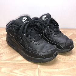 Nike Air Max 90 Kids SZ 1.5Y 1.5 Black Leather Lace Up Sneakers Shoes CD6867-001