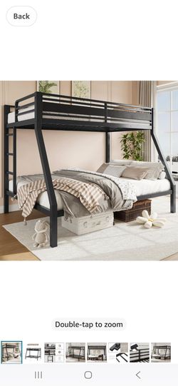 Einhomn Metal Bunk Bed Twin Over Full Size, Heavy Duty Twin Over Full Bunk Bed wth Safety Full-Length Guardrail, Steel Bunkbeds for Bedroom, Dorms, No