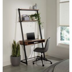 Ladder-Style Desk with Shelves – Wood & Metal