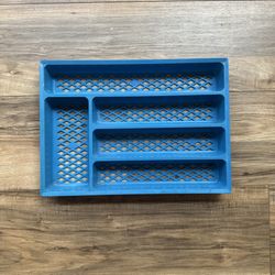 Vintage Blue Plastic Celluloid Weave Silverware Drawer Organizer