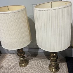 Vintage Pair of Heavy Brass Lamps H35”w13”
