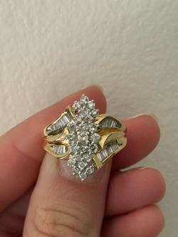 14K Yellow Gold Diamond Cluster Ring | Size 7.25 | Vintage Statement Ring