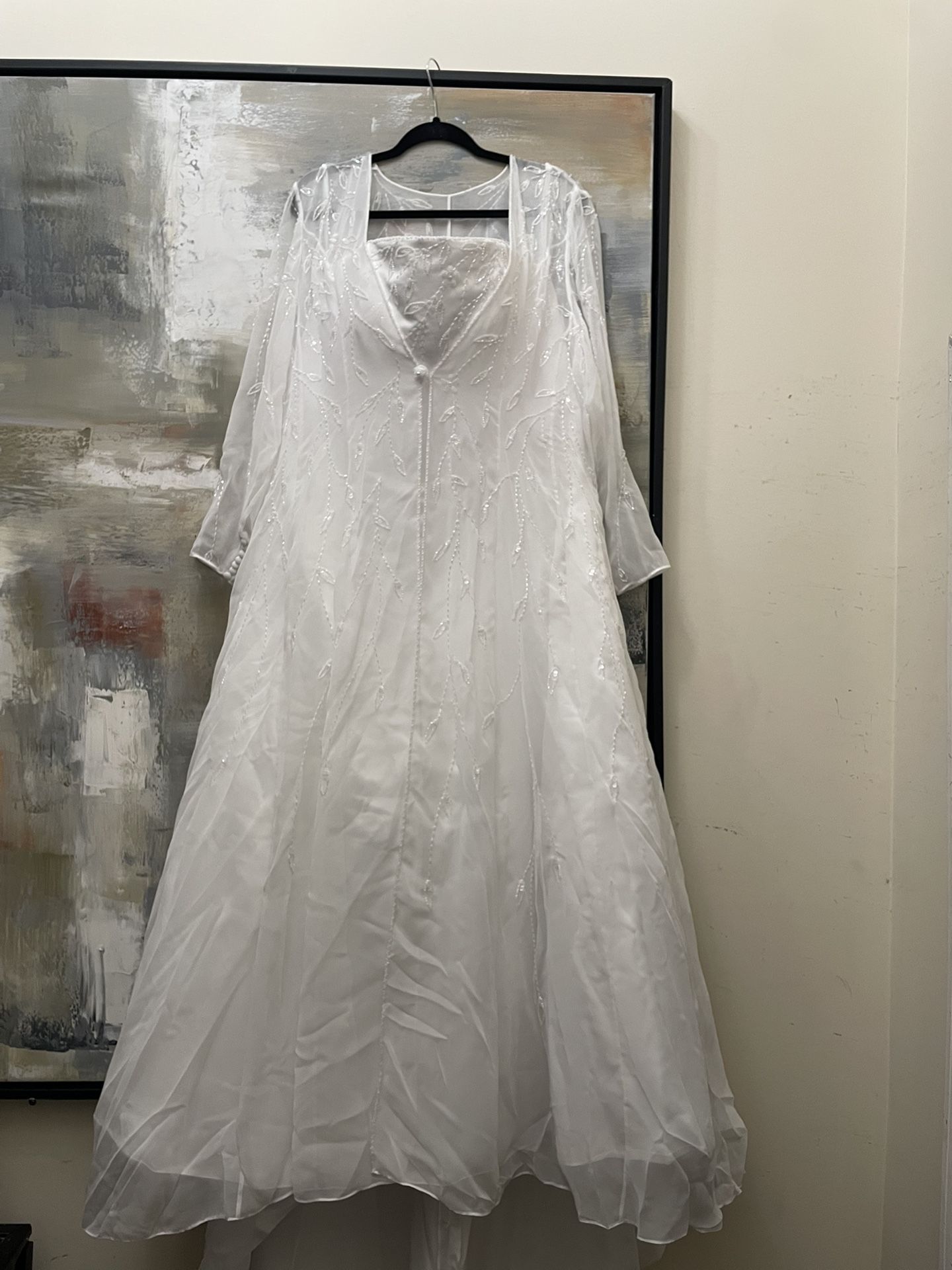 David's Bridal Style #95161 White Strapless Beaded Wedding Dress with Beaded  Long Jacket Size 22W