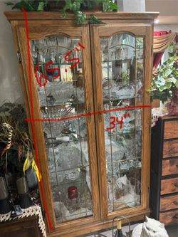 Oak Cabinet with Crystal Collection