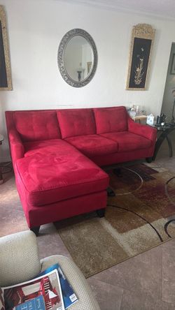 Red Microfiber Sectional Sofa with Chaise
