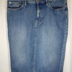 Luaren Ralph Lauren Pencil Skirt Jean Denim Blue Wash Back Slit Stretch 8