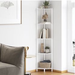 5 Tier Corner Shelf Stand, White