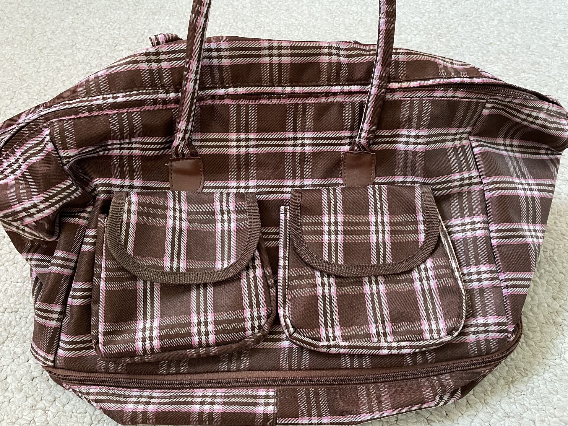 Brown plaid travel bag