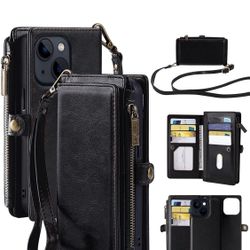 Wallet Case Compatible with iPhone 13 Mini, iPhone 13 Mini RFID Blocking Card Holder Slots, Women's Crossbody Shoulder Bag, Leather Purse and Handbags