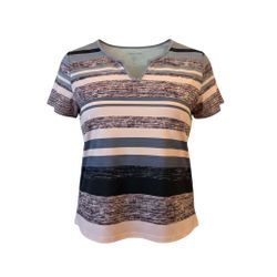 Catherines Striped Short Sleeve Notch Neck Top