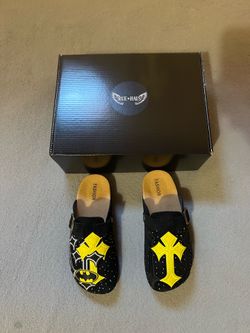 Custom Batman Patch Clogs – Black & Yellow Rhinestone Clogs