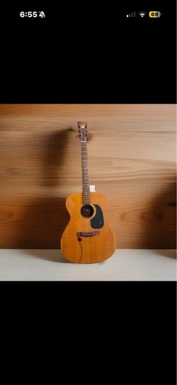 6 String Acoustic Guitar Brown Wood Crown Logo Headstock Used without case
