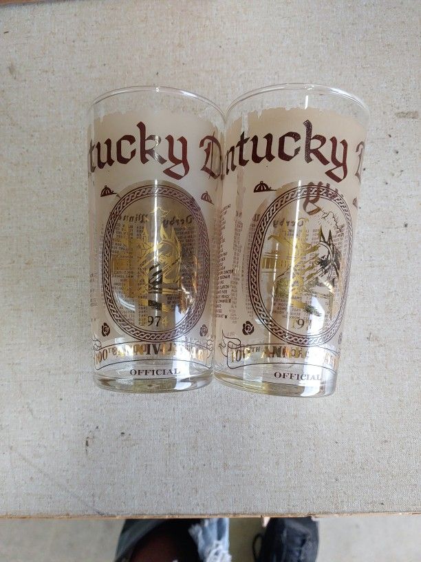 This is a 1974 Kentucky Derby glass commemorating the 100th anniversary of the race. 