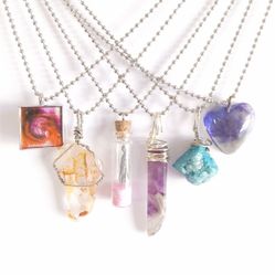 Wire wrapped amethyst, blue druzy, quartz,  resin heart pendant new jewelry lot 