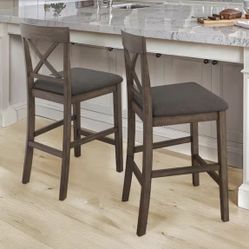 2X Brown 26” Faux Leather Barstools 