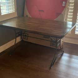 Dining Room Table, Stained Wood With Iron Base, 36”Wx60”L