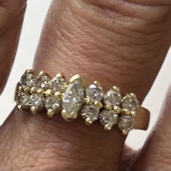 14K Gold Diamond Cluster Ring-Size 9