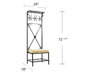 Metal Entryway Hall Tree with Bench and Hooks