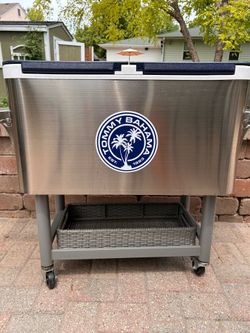 Tommy Bahama 100 quart stainless steel rolling cooler