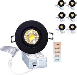 POPANU Canless Gimbal Downlight 3" Recessed Ceiling Light 8W Black 6 Pack