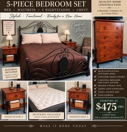 5-Piece Bedroom Set with Mattress