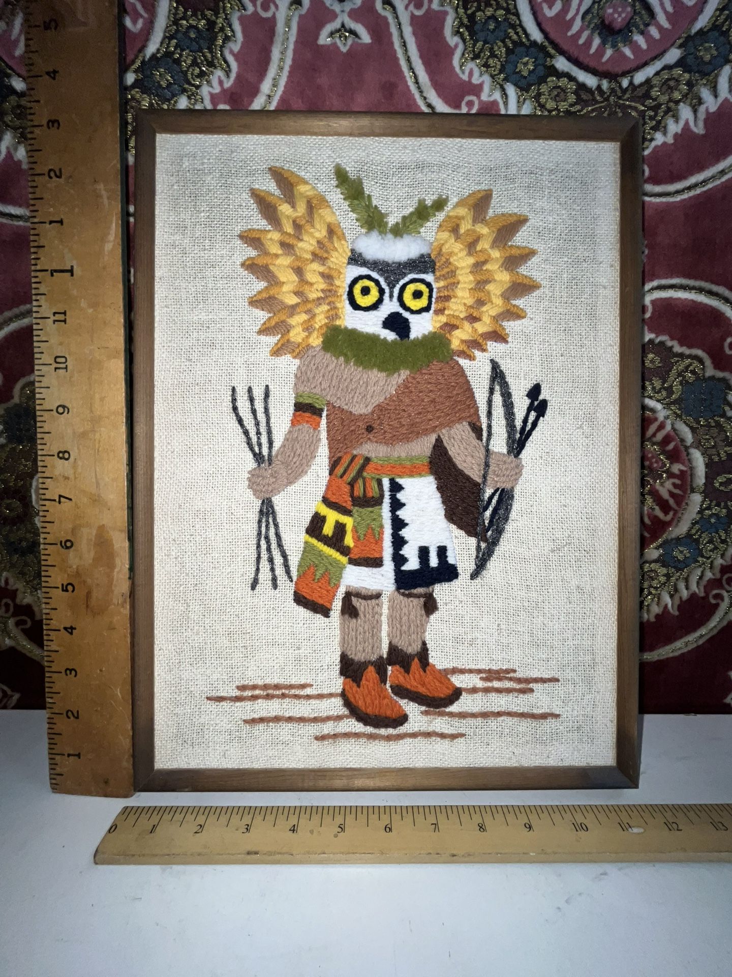 Vintage Kachina Native American Doll Eagle Crewel Wall Art