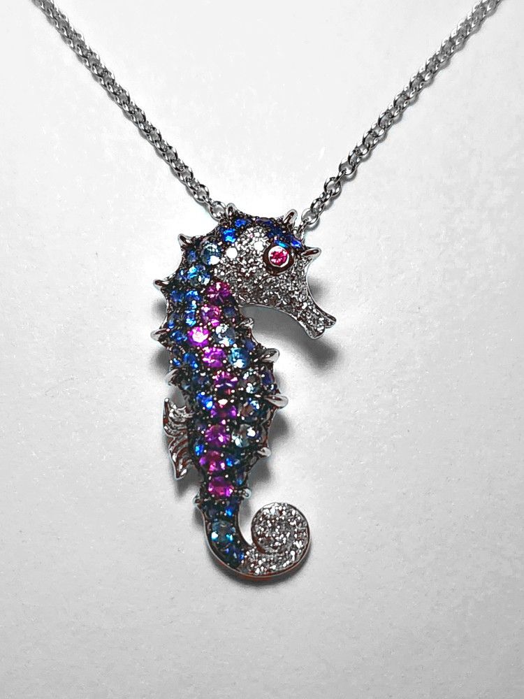 Effy Seaside 14K White Gold Diamond and Multi-Stone Seahorse Pendant
