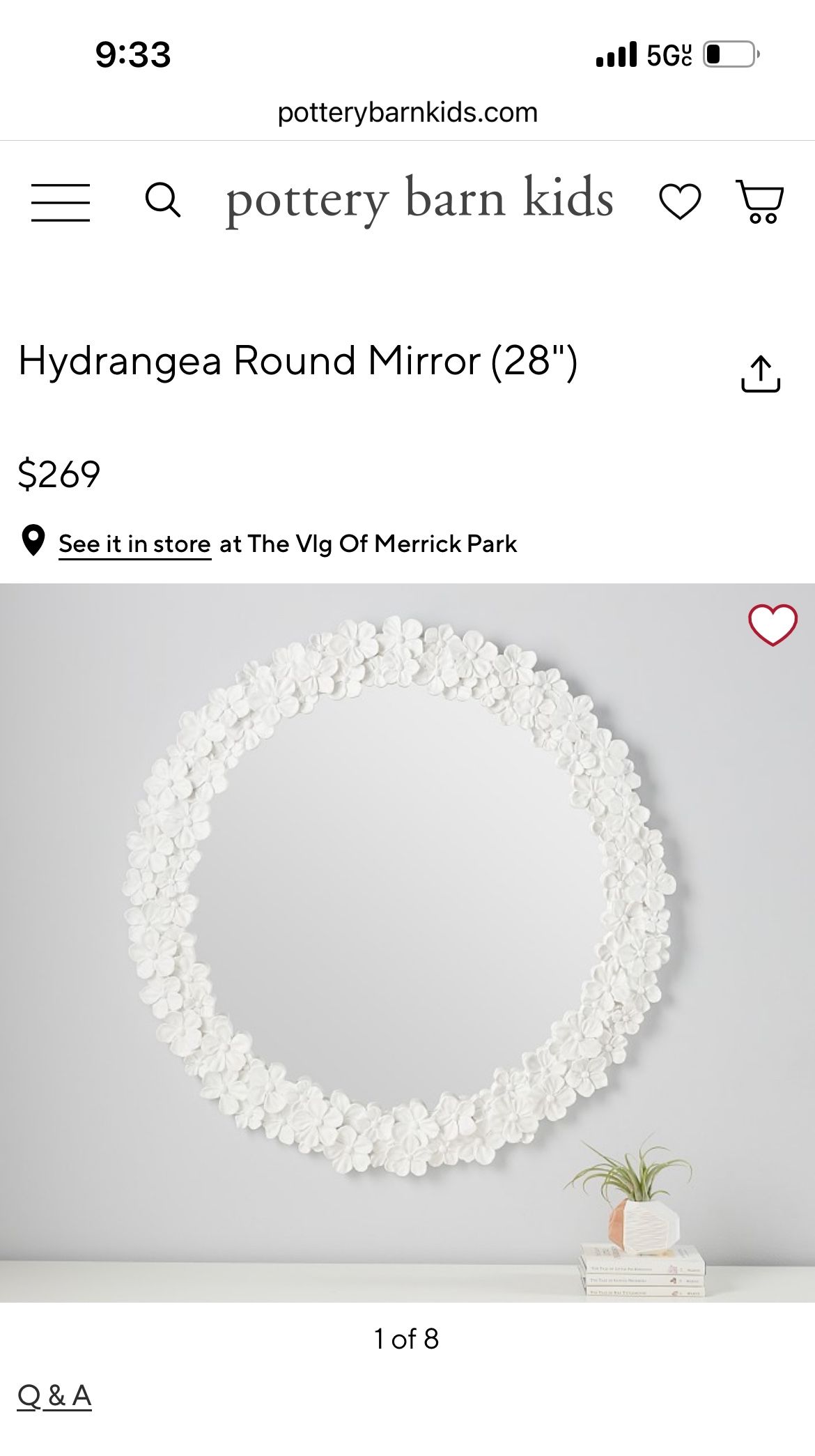 Hydrangea White Mirror - Pottery barn Kids