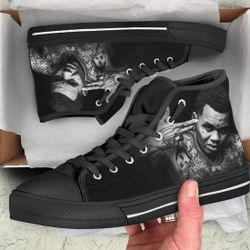 Kevin Gates High Top Kevin Gates Custom Music Hip Hop Celebrity Gift Black High Top Shoes Size 12 US 46 EU