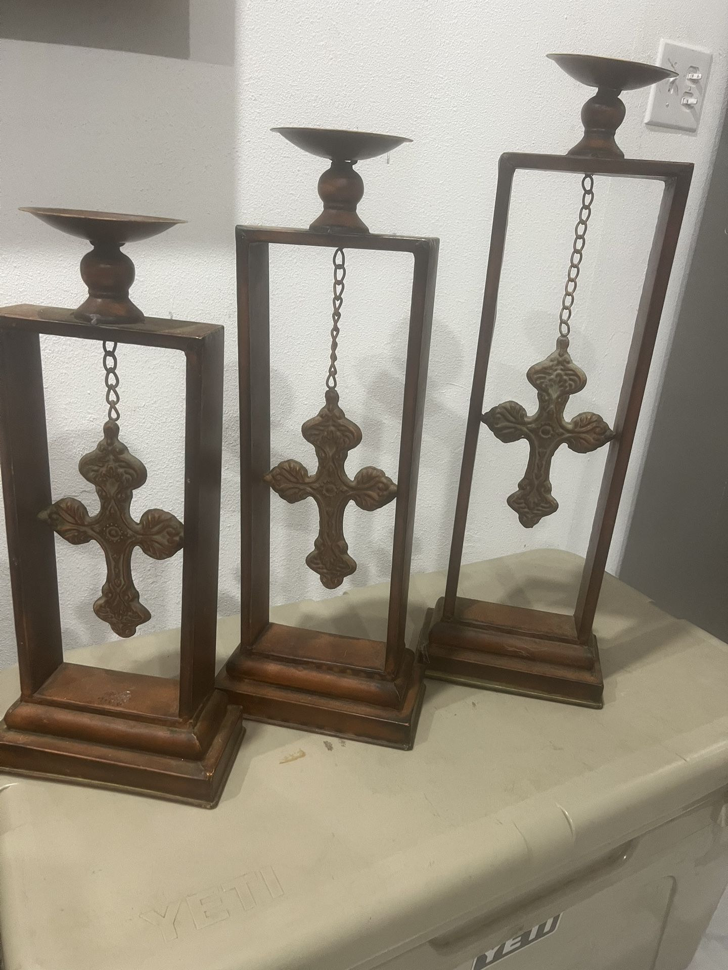 Three Rod Iron Cross Candleholders 25