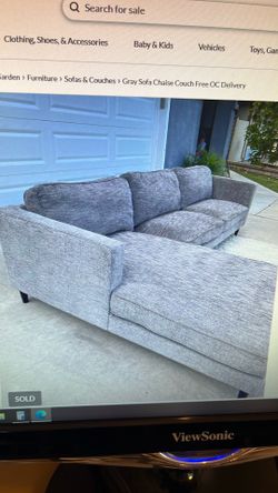 Gray Sofa Chaise Couch-Free Delivery