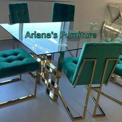 New Dining Table 4 Chairs 71x40 (black,blue,pink,green)