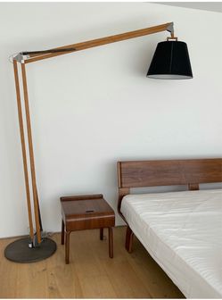 Articulating Wood and Metal Arc Floor Lamp