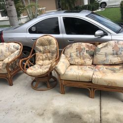 3 Piece Rattan Set Sofa Swivel Chair Arm Chair