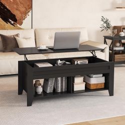 Black Coffee Table, Lift Top Coffee Tables with Hidden Storage Compartment & Open Shelf
