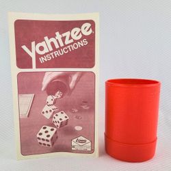 Vintage 1982 Yahtzee Red Shaker Dice Cup and Instructions