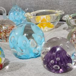 Vintage Art Glass Paperweight Figurine Decor Lot 9 