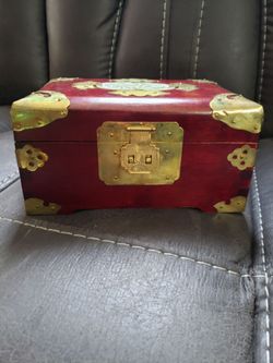 Red Lacquer Chinese Jewelry Box with Brass Hardware