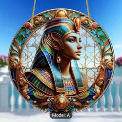 "Cleopatra's Glow: Ancient Egyptian Art Deco Medallion Suncatcher"