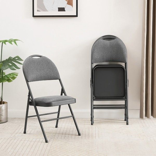 Maxchief Upholstered Padded Folding Chair – 4-Pack – Heavy-Duty Steel Frame – Stain-Resistant Fabric – 300 lb Capacity – New – 1-Year Warranty