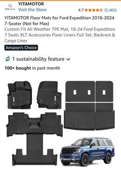Floor Mats for Ford Expedition 2018-2024 7-Seater (Not for Max) Custom Fit All Weather TPE Mat,