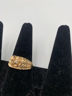 Vintage Gold Tone Textured Band Ring Diamond-Cut Center 10k gold 3.8g Size 11.25