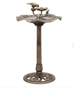 Bronze PP Outdoor Round Pedestal Standing Water Bird Bath with Petal Tray for Bird Food (19.5 in. W x 35 in. H)