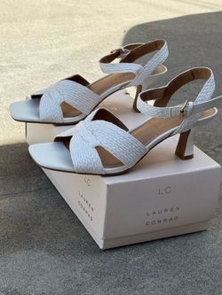 New LC Women’s White Woven Heeled Sandals Size 8